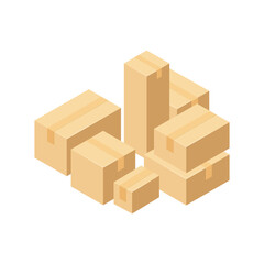 Fototapeta premium Stacked Isometric Cardboard Boxes in Various Sizes and Sealed with Tape
