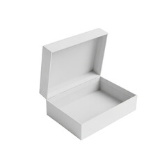 Minimalist open white gift box with lid lifted isolated on transparent background