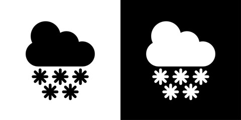 Obraz premium Snow cloud weather icon set in solid and outline style. Perfect for weather forecast, winter climate, snowfall and meteorology concepts.
