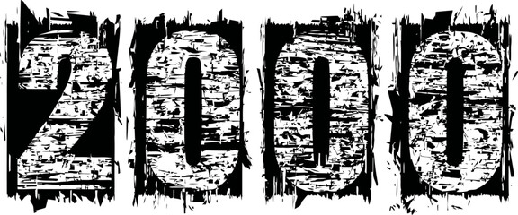 Naklejka premium grunge distressed number 2000 with rough textured black and white design