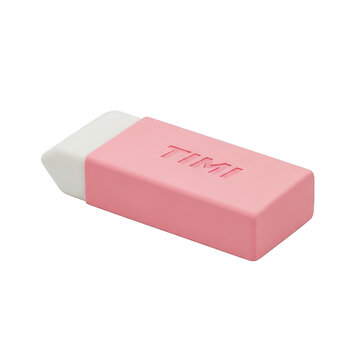 Pink eraser block resting on a clean surface isolated on transparent background