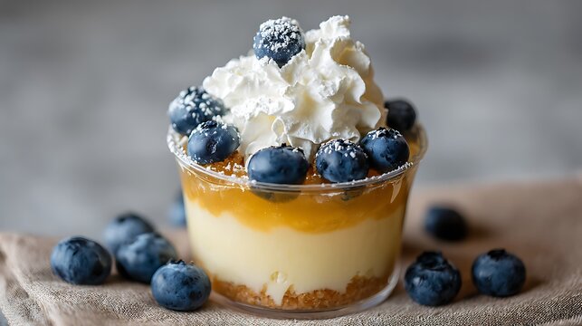 Homemade cheesecake pudding in a transparent cup with whipped cream