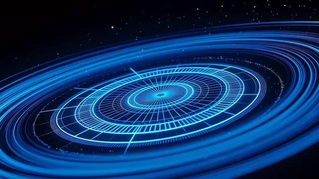 Blue digital circular pattern with glowing lines