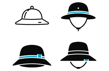 Fototapeta premium Set of pith helmet icons safari hat sun hat tropical helmet colonial helmet flat style isolated on transparent background