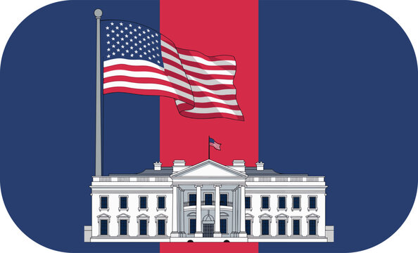 Graphic Illustration of the White House with Large American Flag