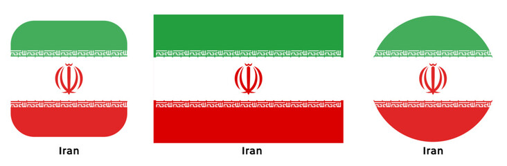 Fototapeta premium Iran flag vector SVG in circle and square curved flag shapes with transparent background. Editable, scalable national flag design for branding, web, print, and digital media.