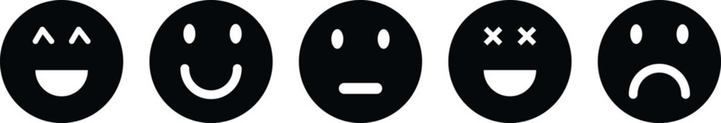 Obraz premium A set of five emoticon faces with different expressions on white background smiling winking face smiling face neutral face smiling face with x eyes sad face