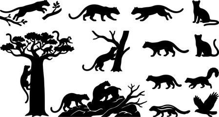 Black Panther Leopard Wildlife Animal Silhouette Set Vector Nature Illustration Clipart © MinhajulIslam