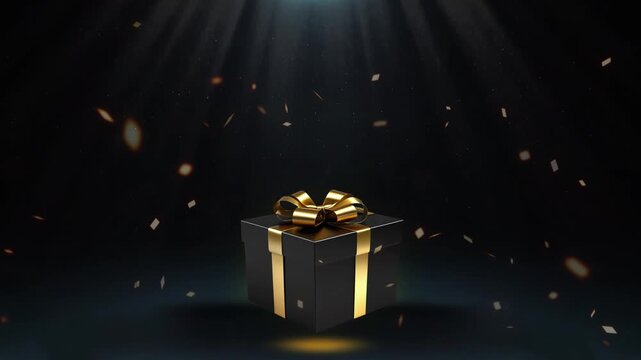 Floating Gift Box With Golden Ribbon Loop