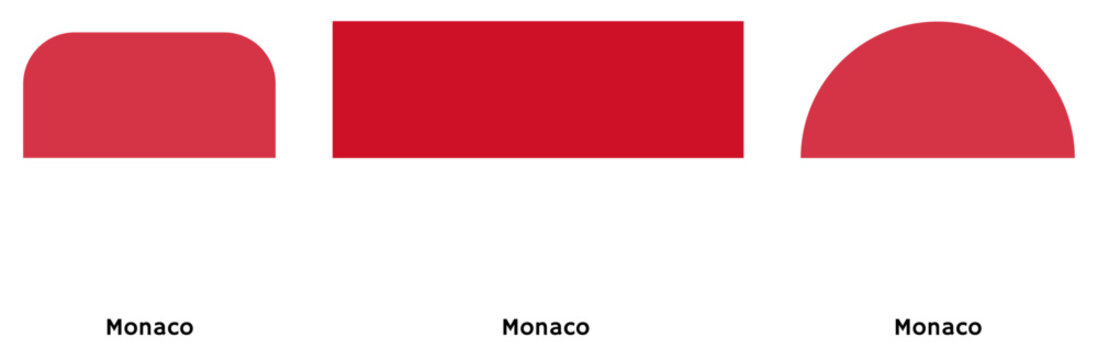 Monaco flag vector SVG in circle and square curved flag shapes with transparent background. Editable, scalable national flag design for branding, web, print, and digital media.