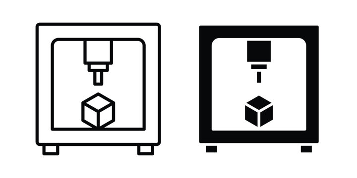 3D printer icon in different style. vector flat and outlined icons