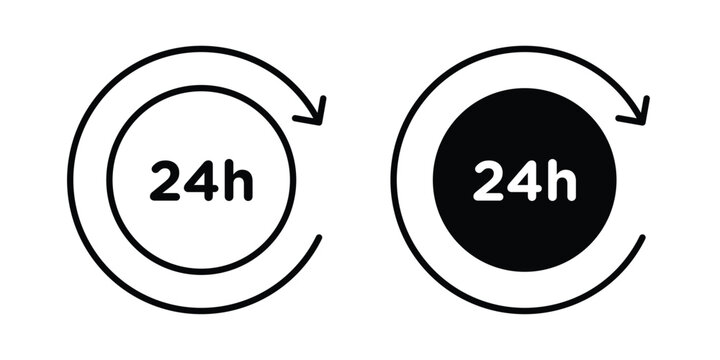 24 hours icon in different style. vector flat and outlined icons