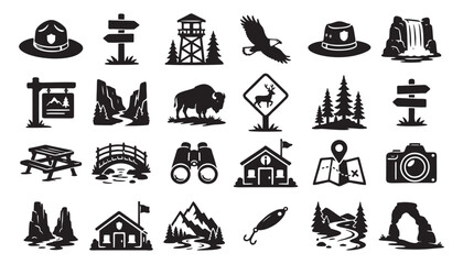 Icon silhouette national parks Equipment Sets © Wooden