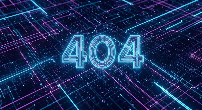 Error 404 neon digital background with blue and pink lines