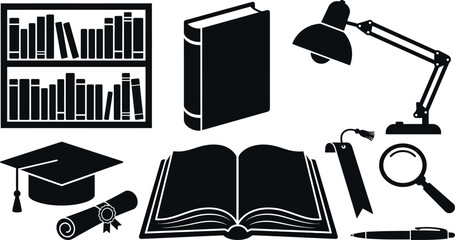 Education icon set with books graduation cap and lamp © Musharof