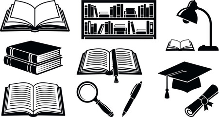 Education icon set with books graduation cap and study tools © Musharof