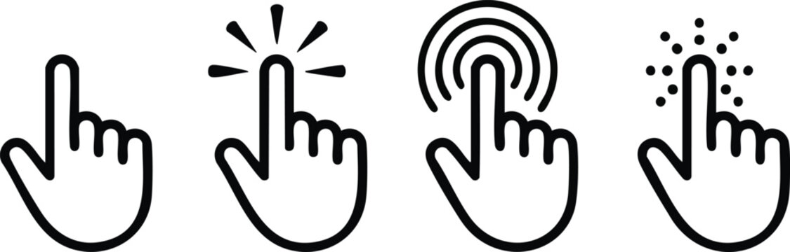 Hand tap swipe up mouse. Pointing, clicking, tapping, and pressing gestures. Click here mouse cursor, cursor hand click pointer icon set. 