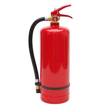 Bright red fire extinguisher ready for emergency use isolated on transparent background