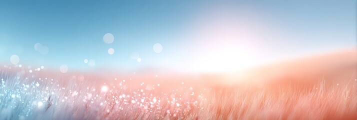 Obraz premium Dreamy sunrise meadow background with sparkling dew and soft pastel grasses for summer solstice banner and wallpaper design