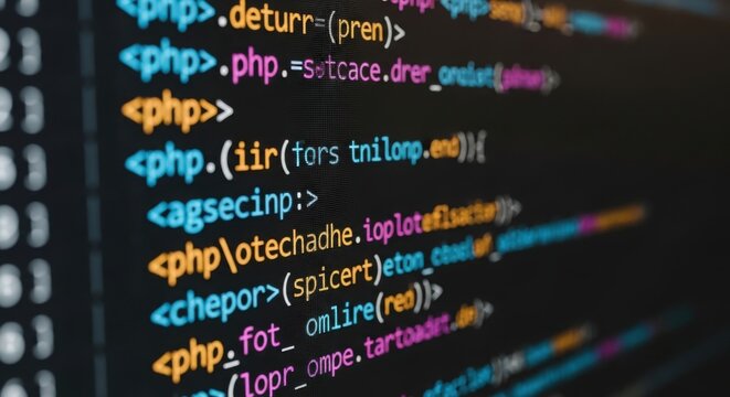 Abstract computer programming code on a digital screen display