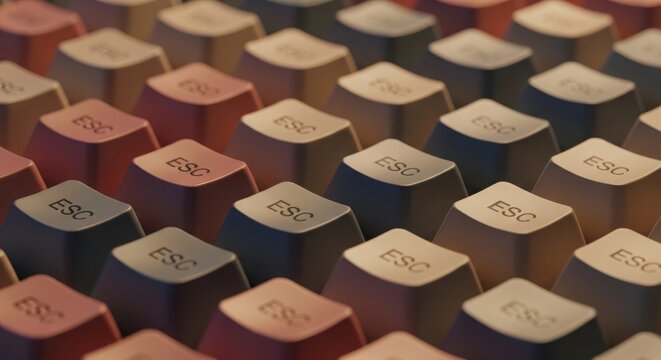 Abstract background of multiple colorful computer keyboard escape keys