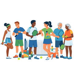 Fototapeta premium Diverse group of people playing pickleball on court