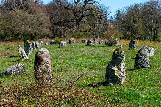 Historischer Steinkreis Schiffsetzung auf dem Gr&auml;berfeld &Auml;ngak&aring;sen bei Kivik