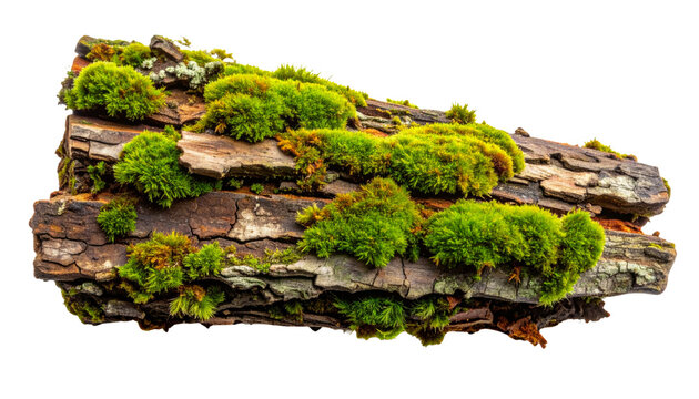 Natural tree bark texture covered in thick patches of bright green forest moss