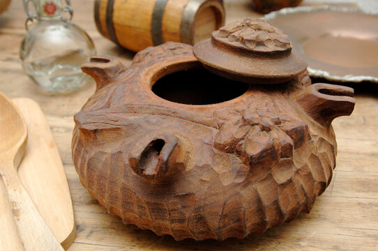 Grolla valdostana is a typical wooden container from Valle d&rsquo; Aosta Italy used for drinking Valdostana coffee that is a coffee blended with grappa and genep&igrave;