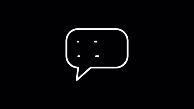 White outline speech bubble with dashed lines inside isolated on black background for chat