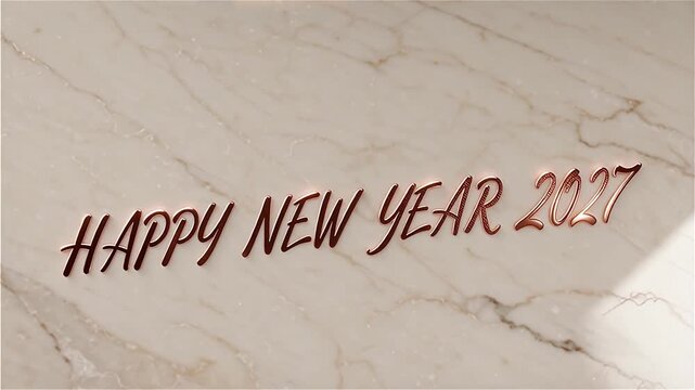 Elegant happy new year 2027 greeting on marble background motion.