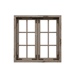 Obraz premium Double pane wooden window with white grid frames isolated on transparent background