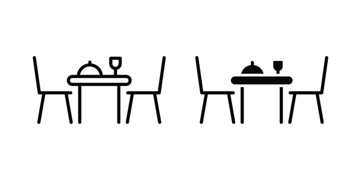 Dining table icon in different style. vector flat and outlined icons