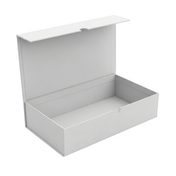 Empty open cardboard box with lid removed isolated on transparent background
