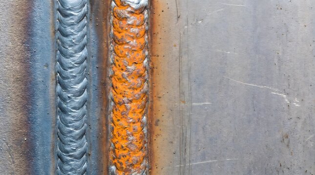 Close up of welded seams on metal surface, industrial and construction detail macro close-up, industrial detail, manufacturing background