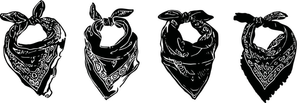 set of four handkerchief bandanas tied in a knot with paisley patterns