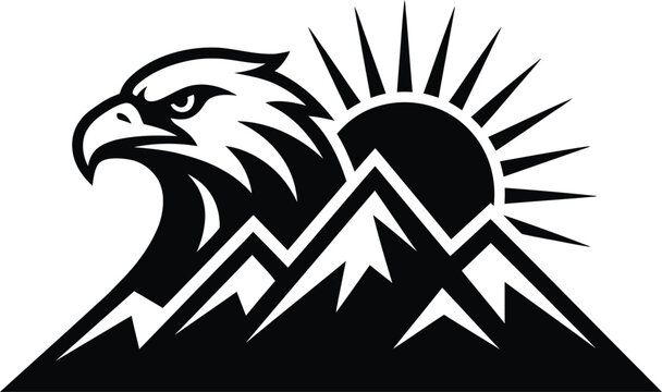 Eagle on mountain at sunrise emblem abstract symbol vector art.