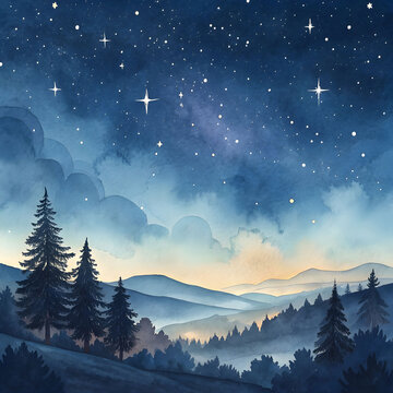 hand painted water color night sky background
