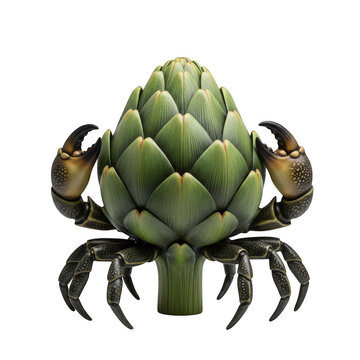 Funny cartoon crab holding a pineapple as a hat isolated on transparent background