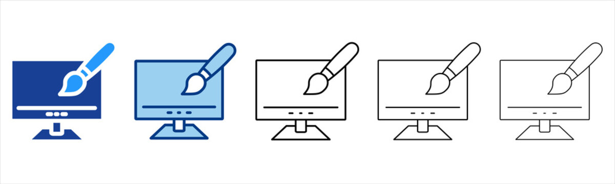 Web Design  Icon In Different Color And Outline Style 