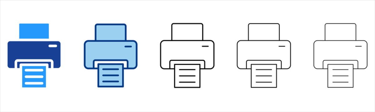 Print  Icon In Different Color And Outline Style 
