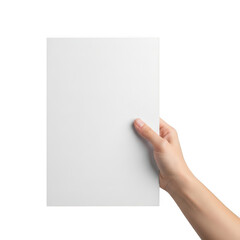 Obraz premium Hand holding a blank white paper sheet isolated on transparent background