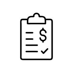 Business clipboard icon with dollar sign and checkmark for finances. © MASUDA
