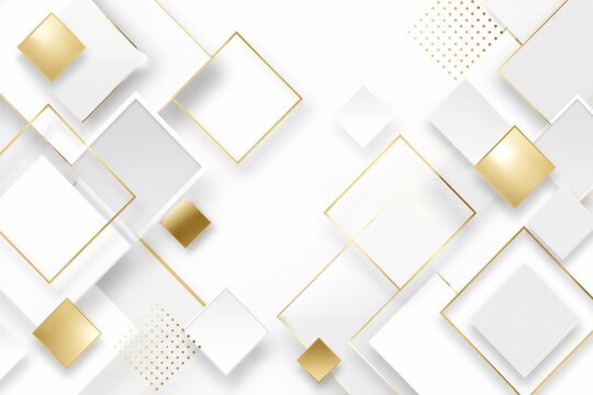 White geometric squares with gold accents on clean abstract background