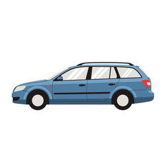 Obraz premium Blue Station Wagon Car - Side View
