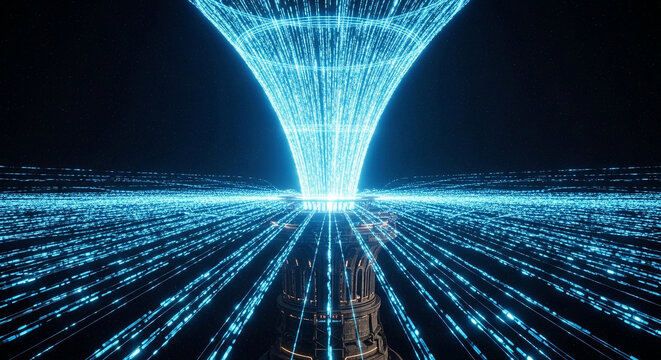 Abstract digital data funnel flowing information through network technology concept vector with technology information abstract connection streaming