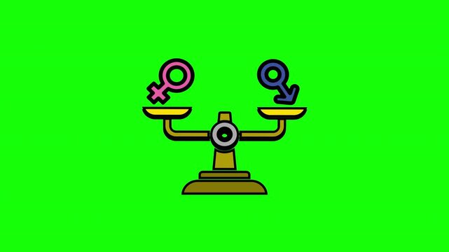 Gender Equality Balance Scale Animation Equal Rights Concept on Green Screen Background