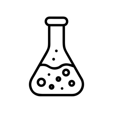 Laboratory conical flask icon with chemical liquid and bubble shapes.