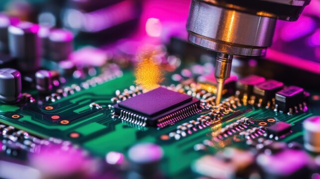 Automated Machine Placing Microchip on Circuit Board