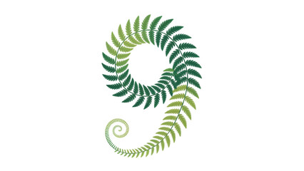 Number nine made of green fern leaves in a spiral shape Vector © ANOWARUL